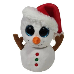 Ty Beanie Boos Scoop Snowman Plush White Santa Hat Christmas Stuffed Animal
